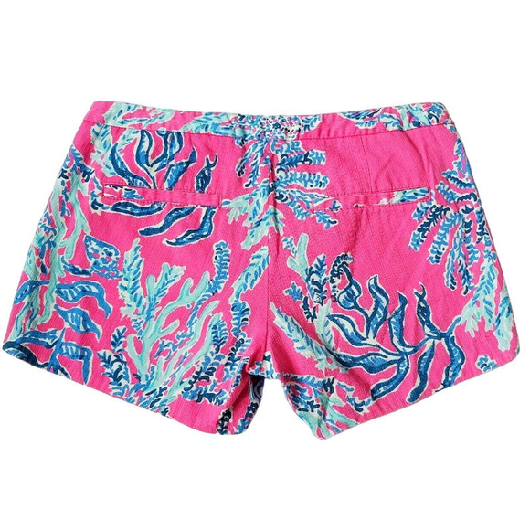 Lilly Pulitzer 0 Samba Pink Shorts- Beautiful! Coral Ocean Print - Picture 2 of 4
